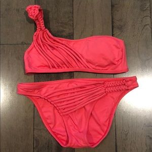 Becca 👙🕶 Coral pink one strap bikini braid trim
